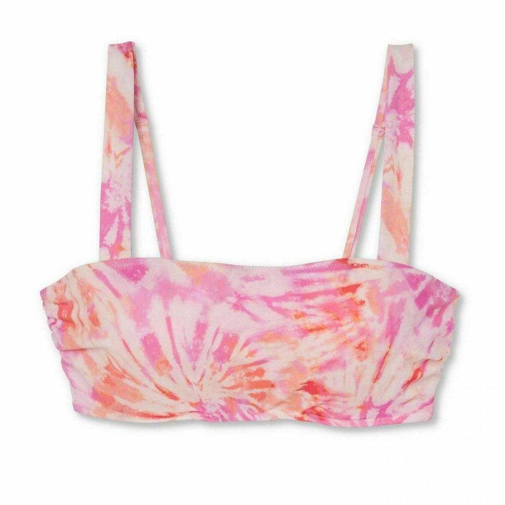 Shade & Shore Pink and Orange Tie-Dye Bikini Top